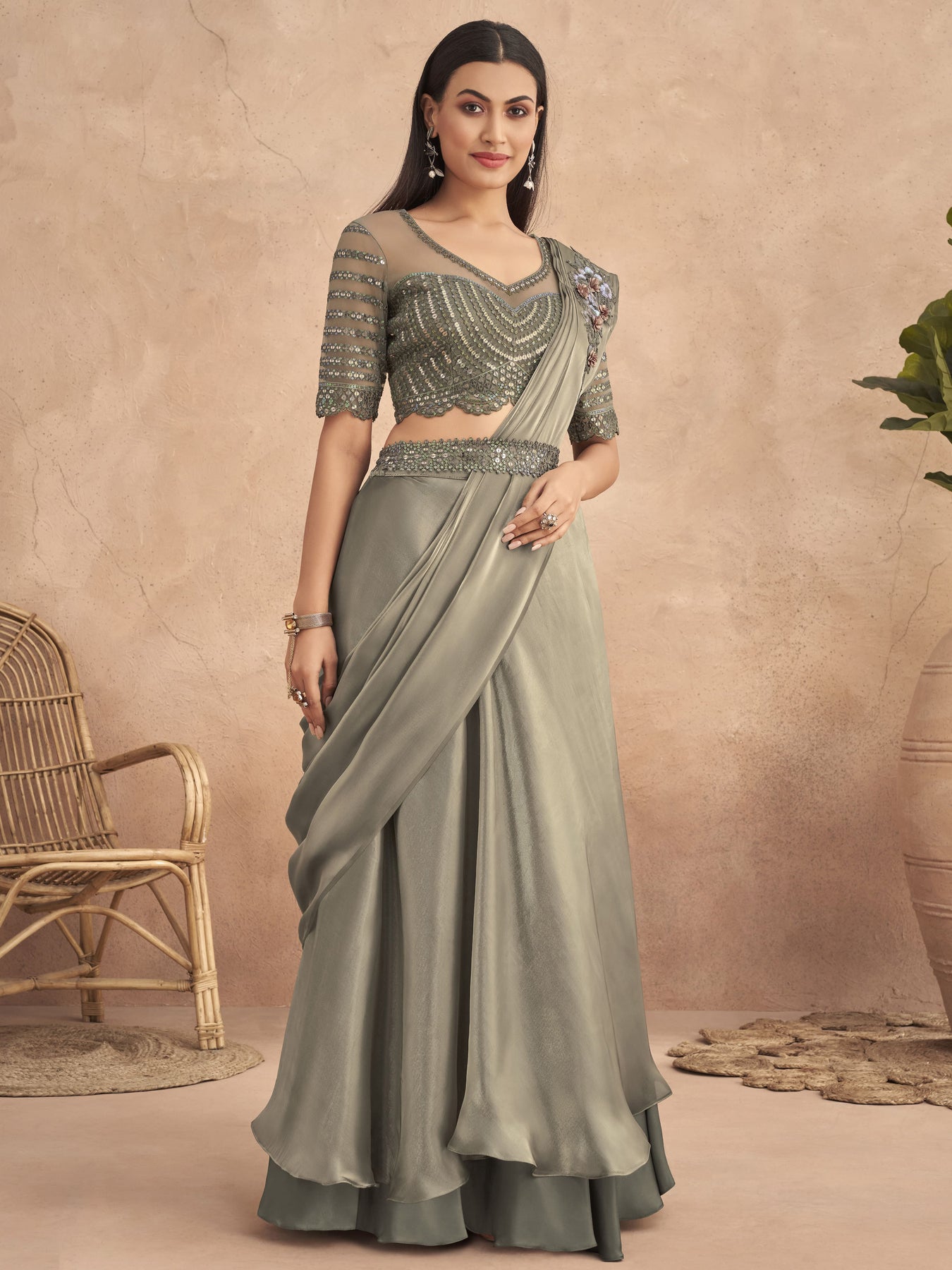 Ready-to-wear saree with belt